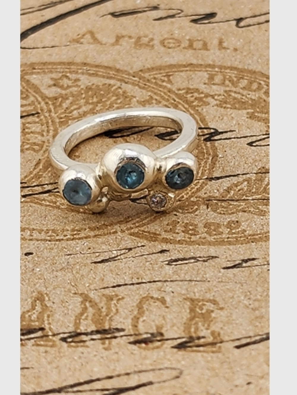 BLUE SAPPHIRE MULTISTONE RING HANDMADE  RECYCLED STERLING SILVER SIZE 5.5